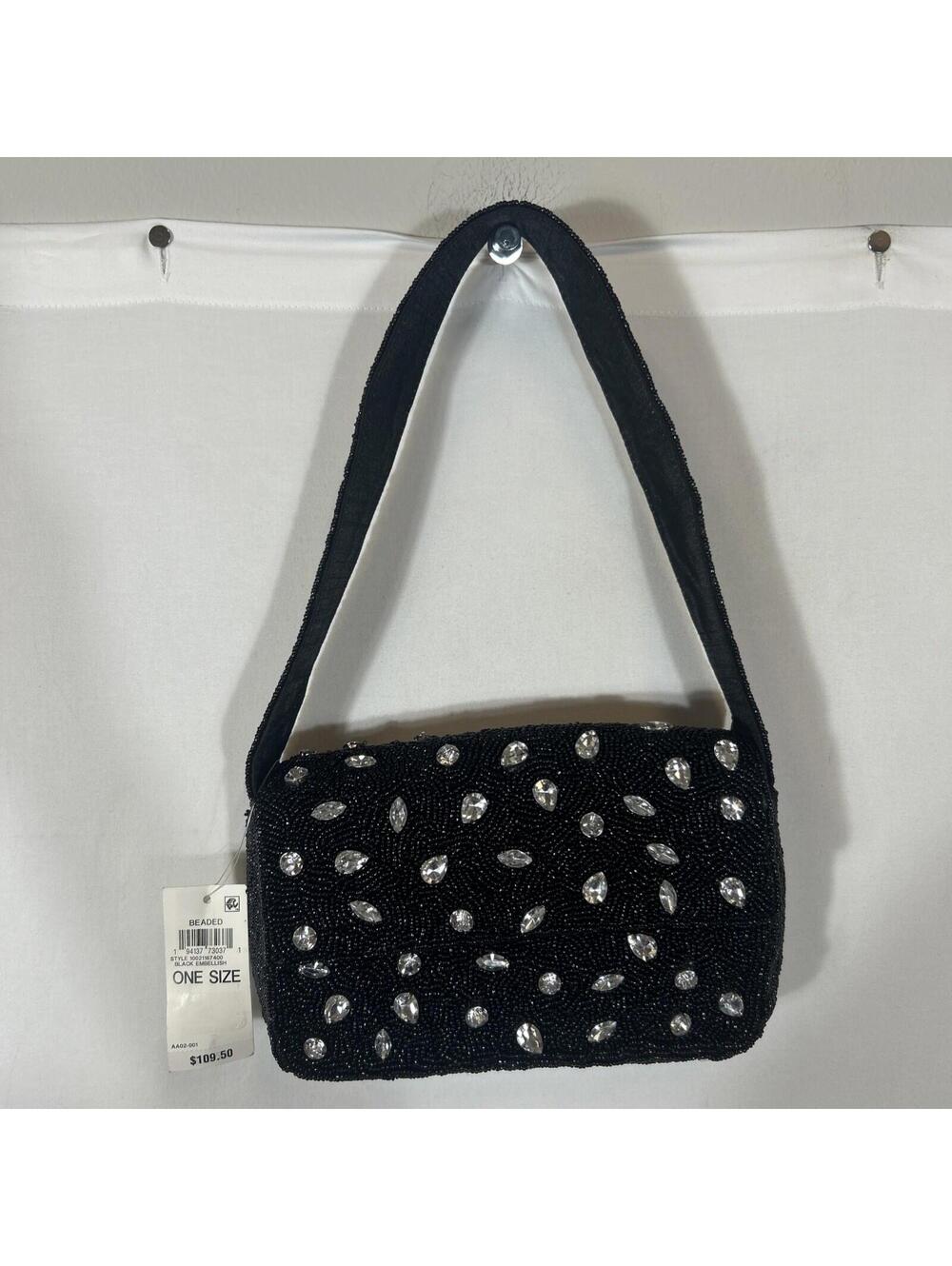 $110 On 34th Hand Beaded Shoulder Bag Black